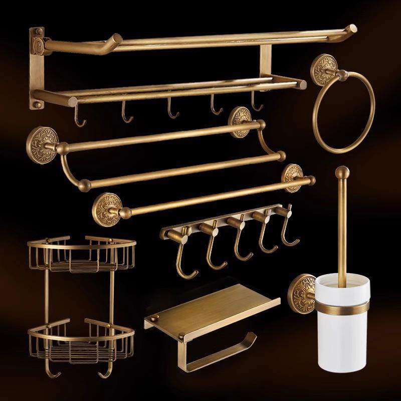 高端复古毛巾架全铜免打孔五金挂件套装浴巾架浴室置
