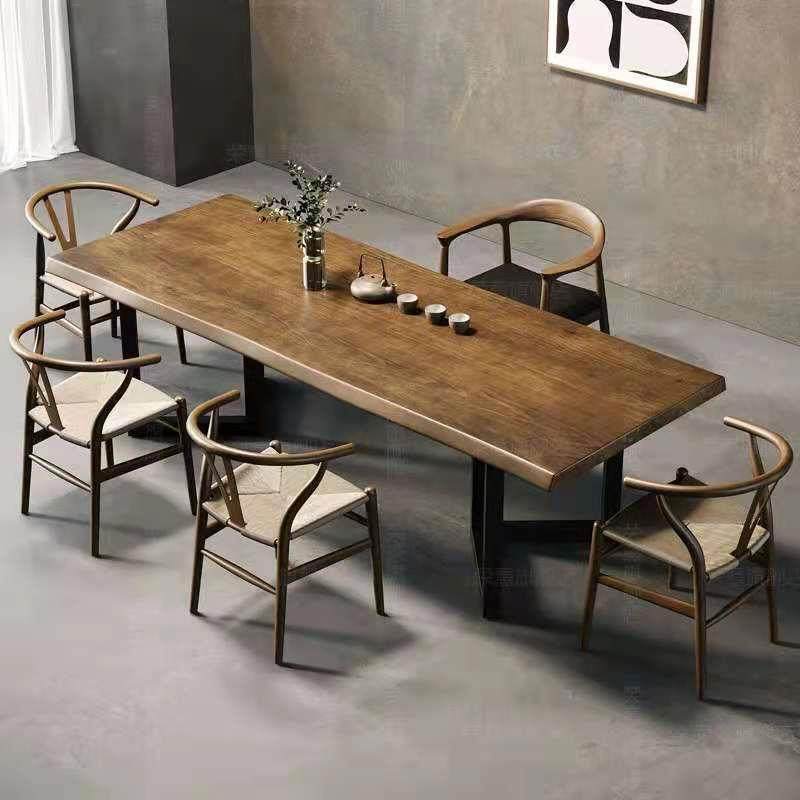 现代简约实木茶桌办公室洽谈原木成套泡茶桌家用阳台休闲铁艺茶