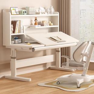 儿童学习桌家用写字作业小孩课桌椅书柜套装可升降实木书桌