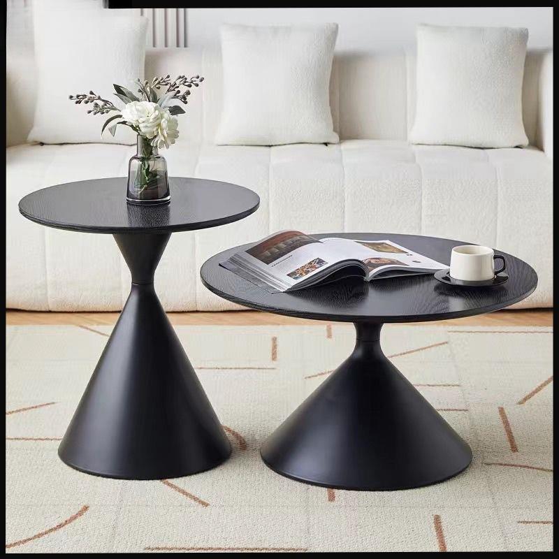 网红奶油风实木茶几北欧家用客厅小户型组合现代茶几简约圆形茶桌