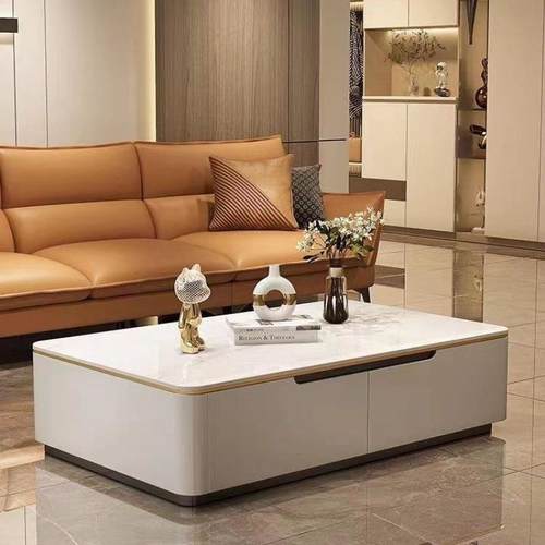 长方形茶几电视柜组合客厅家用小户型现代简约轻奢岩板储物奶油风