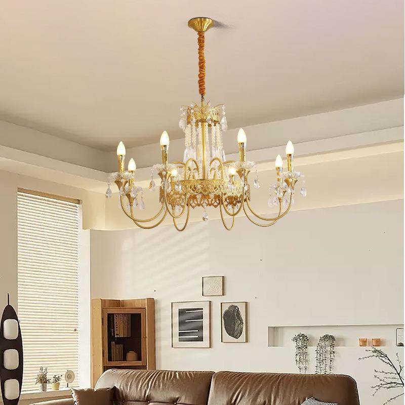 法式全铜水晶吊灯美式蜡烛复古乡村客厅公主房宫廷风餐厅中山灯具