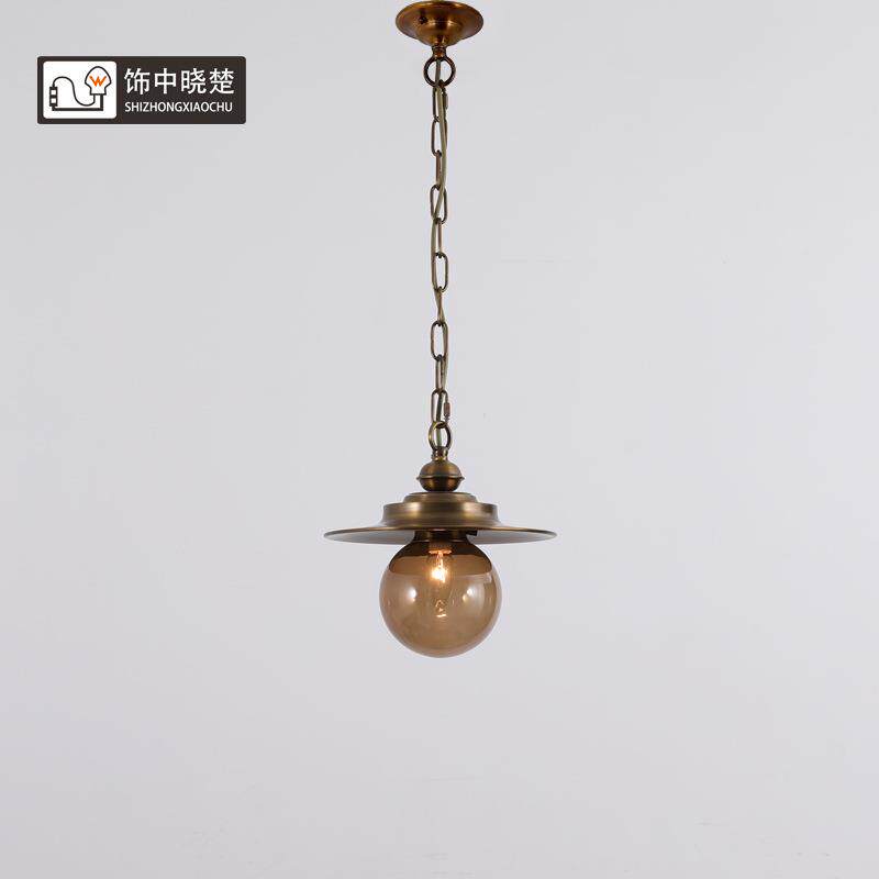 饰中晓楚美式全铜单头小吊灯复古个性古典床头餐厅吧台岛台灯具