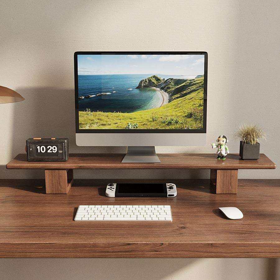 实木显示器增高架台式电脑屏幕增高支架桌面收纳托架原木垫高架子