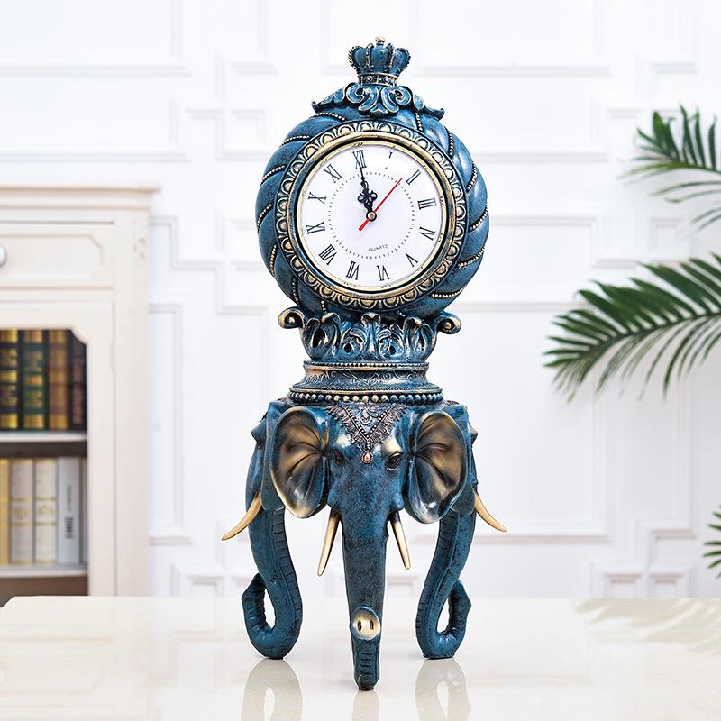 欧式家居客厅办公卧室创意奢华座钟台钟美式家用个性摆件象坐钟表
