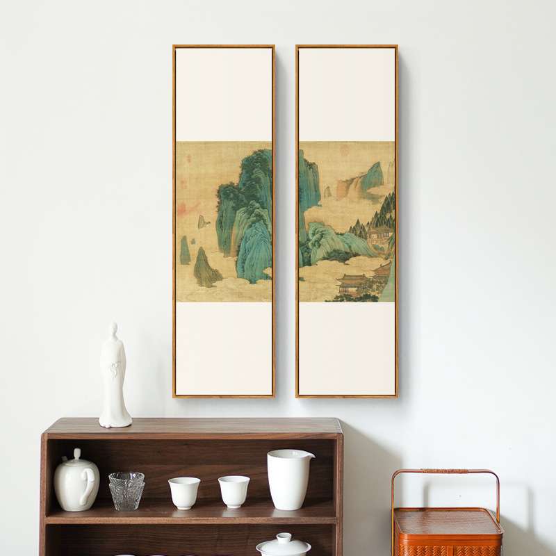静水晴岚 新中式玄关装饰画客厅风景山水壁画书房民宿竖长条挂画图片