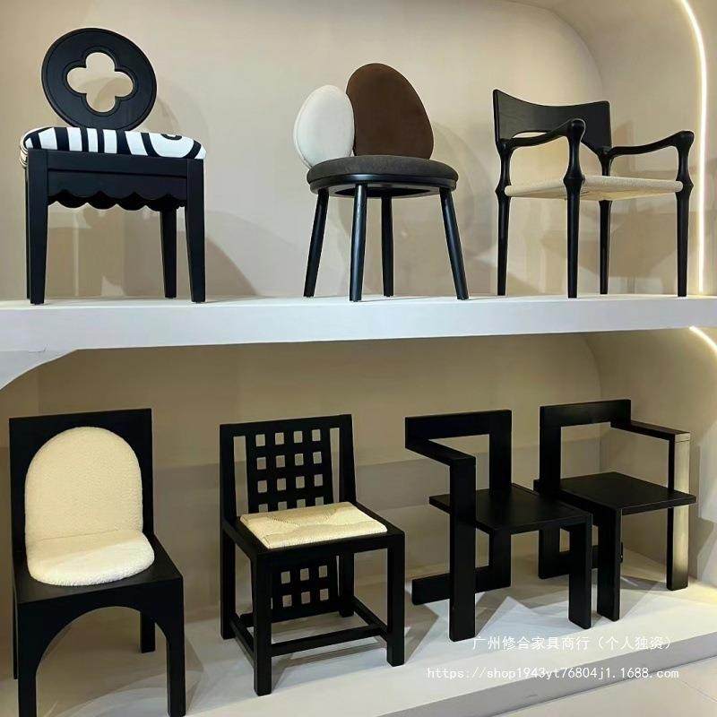 中古风餐桌椅子法式复古实木餐椅诧寂风家用设计师高颜值靠背凳子