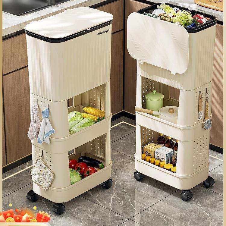 厨房垃圾桶家用大容量滑盖可移动双层高款免弯腰日式可置物架