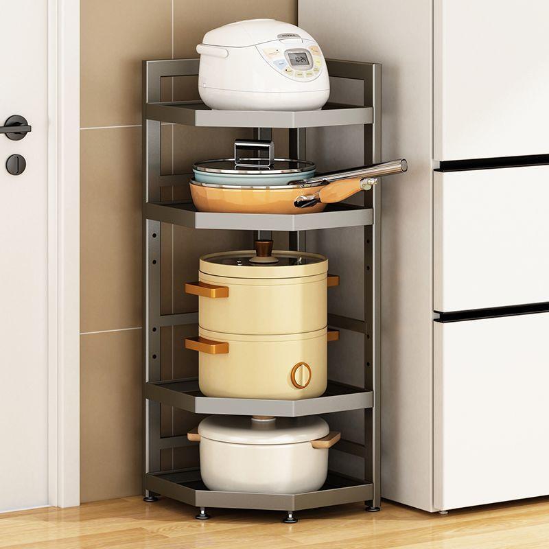 家用靠墙多功能厨房转角放锅三角置物架落地多层锅架收纳三脚架子