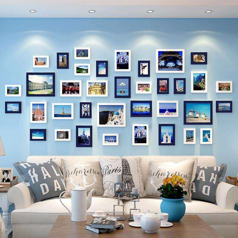 36框简约现代照片墙客厅免打孔组合相框挂墙相片墙相册异形设计