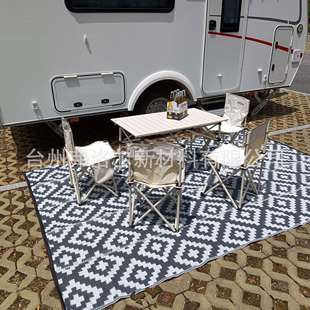 现货6x9FT灰白十字加号编织野餐垫户外休闲庭院垫可折叠