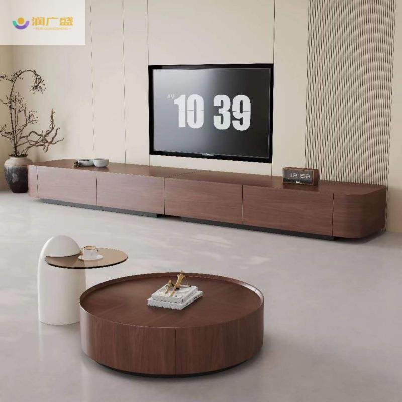 圆形茶几现代简约意式现代简约客厅家用设计感胡桃木茶几爆款组合