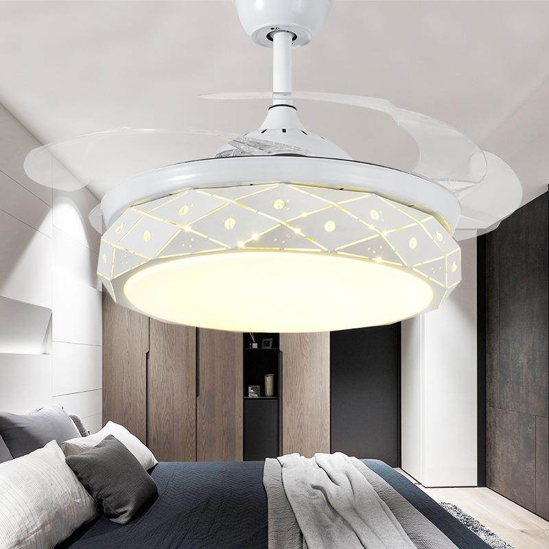 LED隐形风扇灯42寸现代简约儿童房遥控卧室灯书房餐厅led吊扇灯