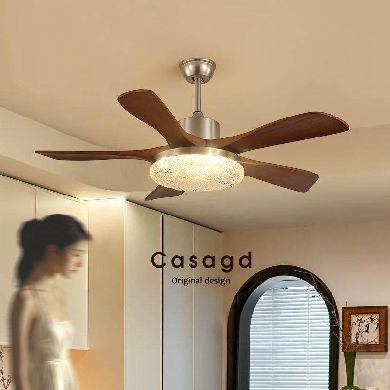 中古客厅风扇灯古铜色实木吊扇灯复古胡桃木色卧室灯餐厅灯casagd