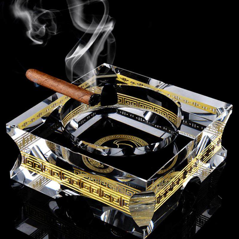 K9水晶手工镀金方形大小号烟灰缸欧式水晶烟碟办公室客厅摆件