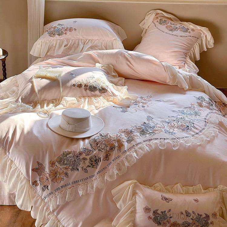 浪漫蕾丝荷叶花边100支长绒棉四件套纯棉贡缎被套全棉公主风床品