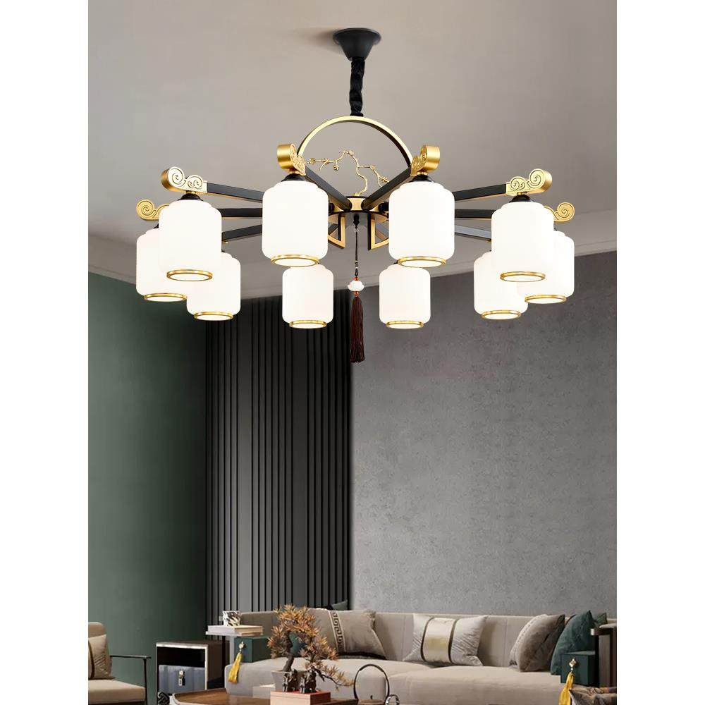 新中式客厅吊灯2025新款别墅复式楼吊灯餐厅灯餐饮包厢火锅店吊灯