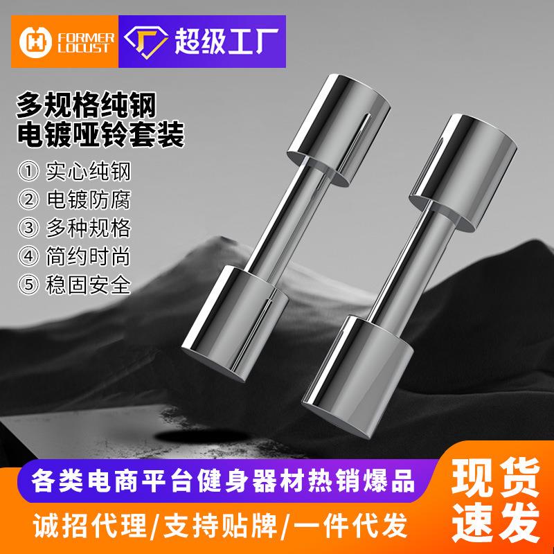 纯钢实心哑铃男士女士家用圆头电镀哑铃1kg-5kg健身器材哑铃套装