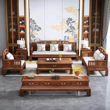 现代出租屋自建房古典家具客厅布艺沙发现货罗汉床贵妃组合实木家