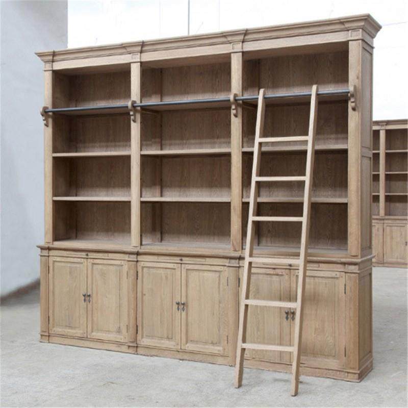 美式组合书柜法式实木风化复古三开门大书架欧式书橱RH展示柜家具