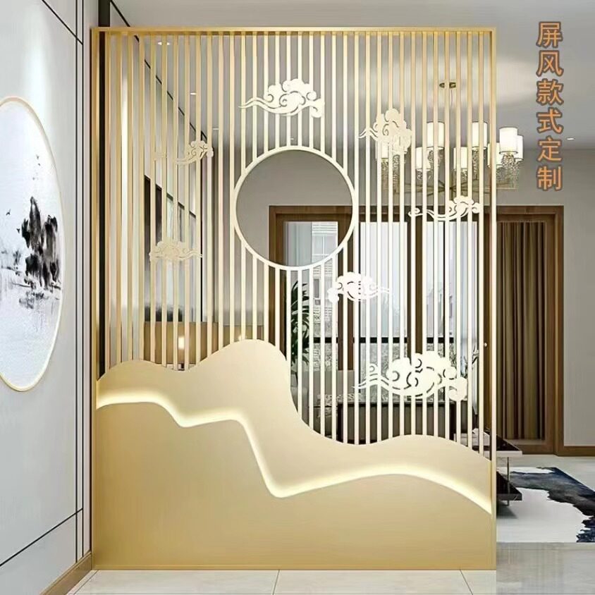 铁艺屏风隔断墙轻奢不锈钢金属客厅简约现代玄关中式花格装饰镂空