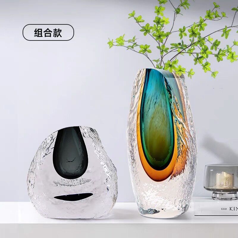 琉璃花瓶摆件客厅插花轻奢风餐桌玄关厚重玻璃透明水养花器摆件装