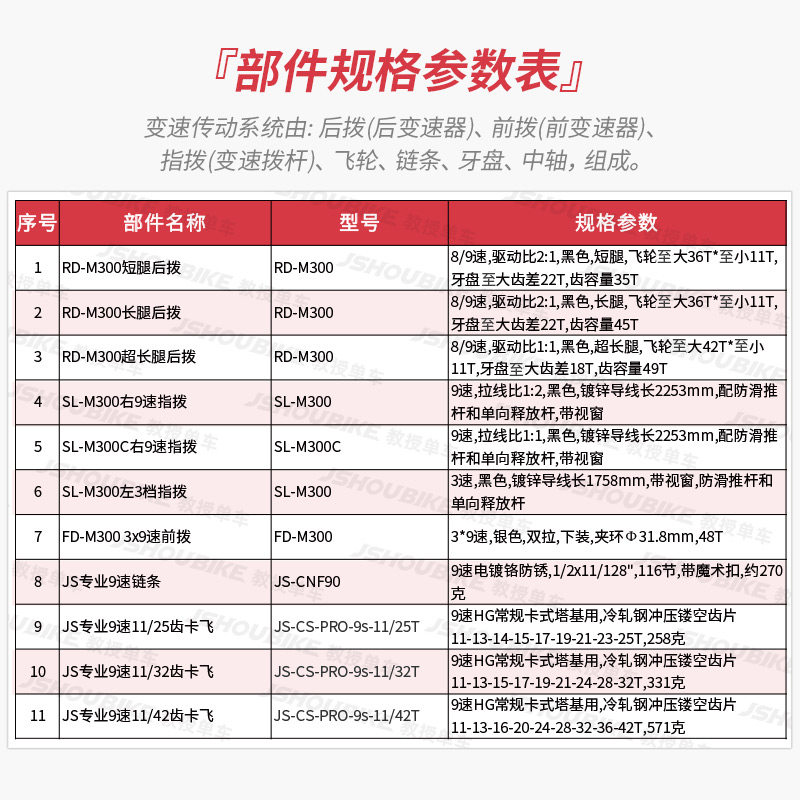 极速速瑞达山地自行车9速27变速套件CM300后拨手拨 指拨飞轮调速