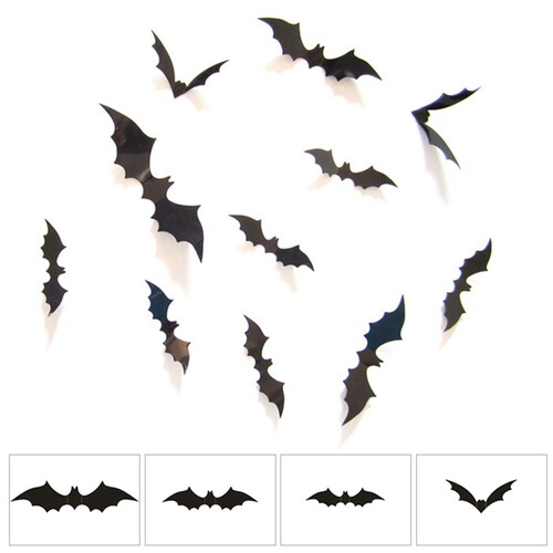 新品12Pcs/set Hallowpeen Decoration 3D Black PVC Bat DIY Dec