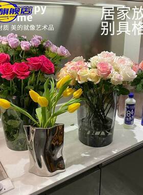 极速醒花桶家用玻璃透o明大号鲜花花店专用深水养花插花装花花筒