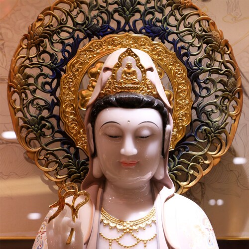 极速汉白玉娑婆三圣佛像佛堂供奉B大彩绘观音摆件玉石地藏王菩萨