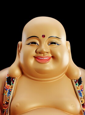 新品铜雕盛唐彩弥勒佛像全铜w彩绘笑佛大肚弥勒佛家用供奉招财中