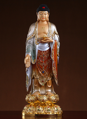 新品台湾彩绘西方三圣纯铜大号观音站立像L居家供奉阿弥陀佛如来