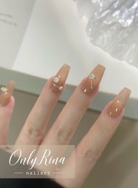 极速RINA莉奈 / 茶冻色闪烁星线D 高端定制纯手工穿戴甲可拆卸美