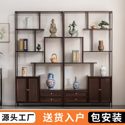 博古架新中式背景隔断茶柜置物架茶叶架展示柜非实木摆件装饰茶架