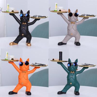 入门玄关摆件戴墨镜酷狗斗牛犬托盘创意茶几收纳装饰结婚创意收纳