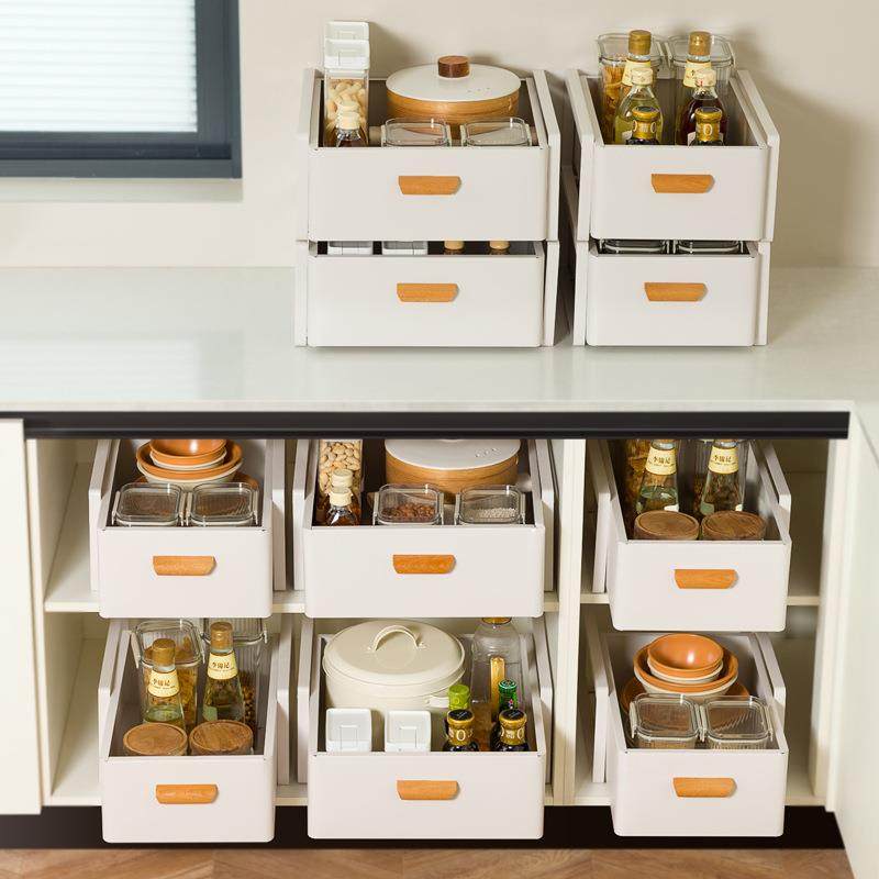 免安装厨房抽拉置物架下水槽分层调料碗碟用品收纳橱柜内抽屉拉篮