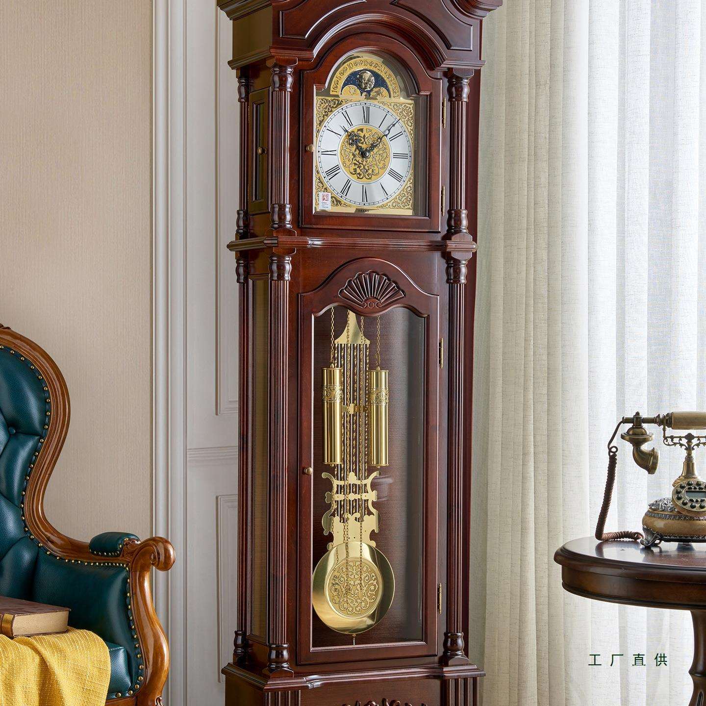 欧式机械落地钟美式别墅座钟立式钟表中式复古客厅摆件座钟