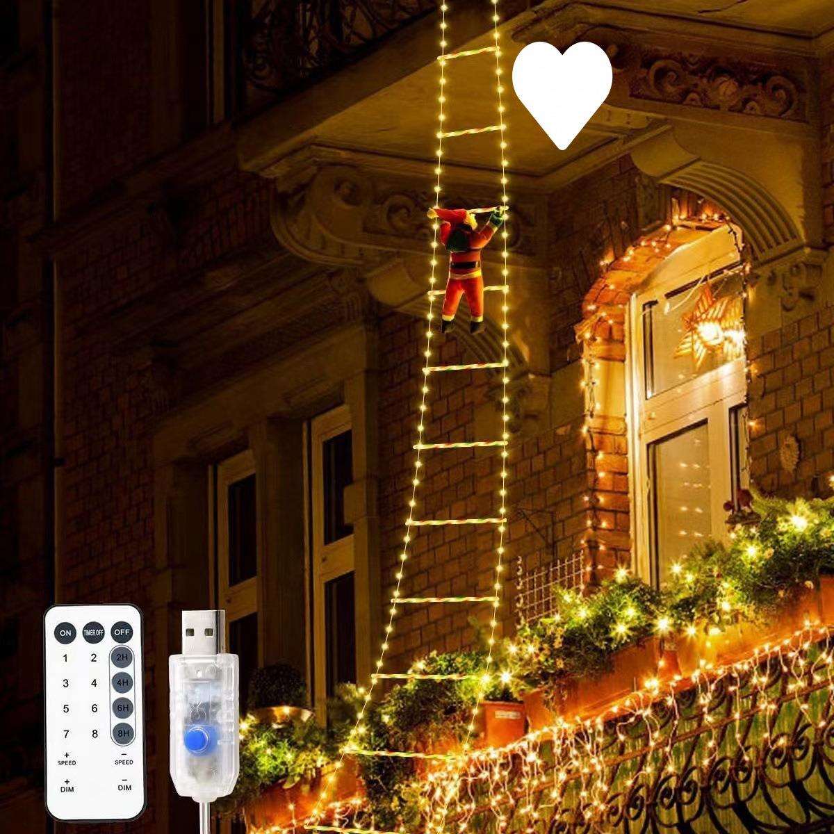 圣诞老人爬梯LED挂灯圣诞节装饰梯子灯户外防水屋檐装饰彩灯无可