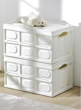 现货白色折叠露营收纳箱23L收纳箱带木盖家用整理箱可堆叠储物