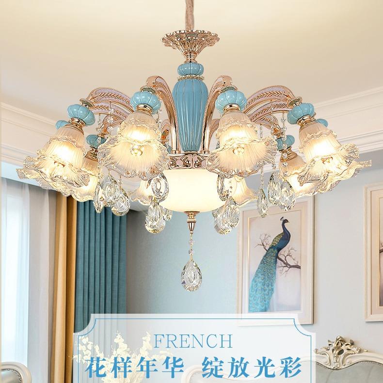 欧式浪漫陶瓷客厅吊灯中山灯饰法式别墅餐厅灯罩朝下温馨主卧室灯