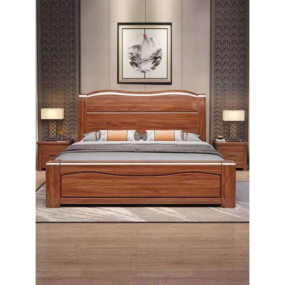 中式全实木床现代简约双人床1米8胡桃木加厚1米5高箱储物工厂直销