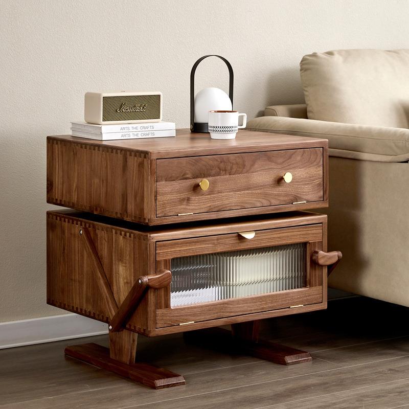 北美黑胡桃木机器人实木床头柜卧室儿童房间樱桃木多功能储物柜