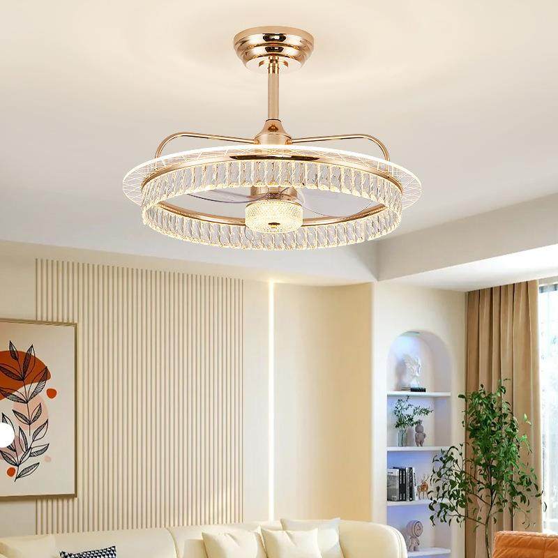 轻奢高级感主卧室吸顶灯摇头带风扇吊扇房间灯具创意水晶餐厅灯饰