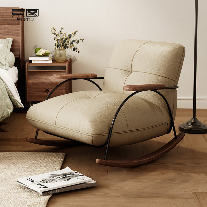 素图真皮懒人沙发摇摇椅头层牛皮客厅轻奢家用休闲椅子单人逍遥椅