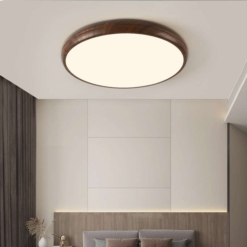 新中式吸顶灯客厅实木灯超薄胡桃木色现代简约中国风房间卧室灯具