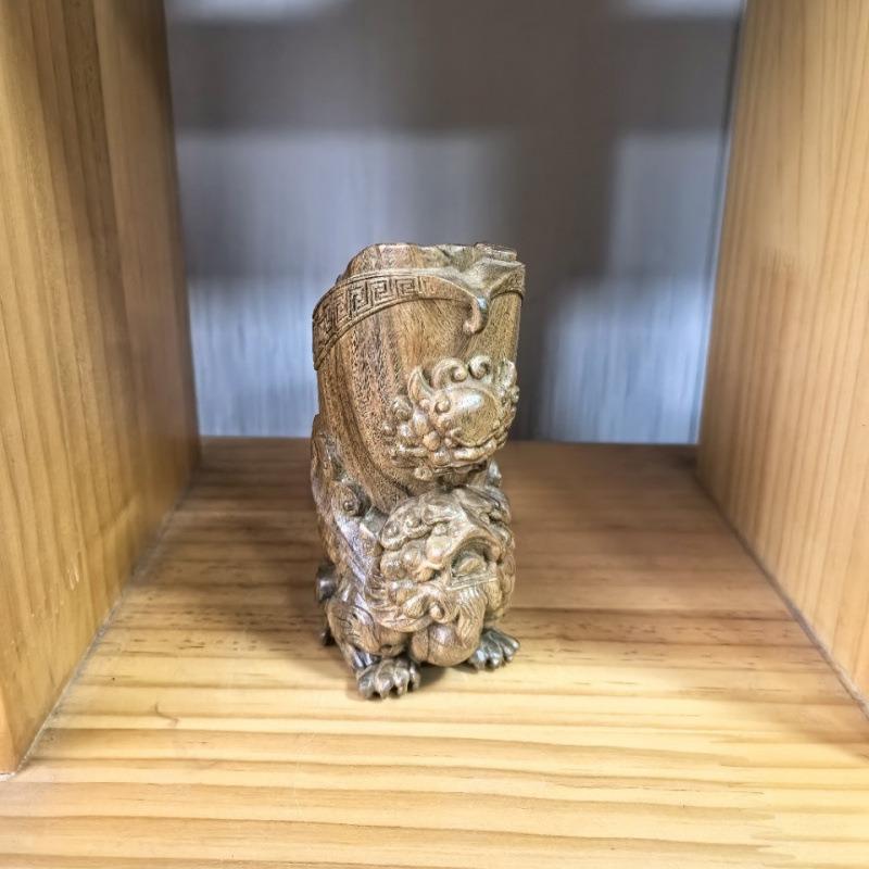 虎斑纹菩萨棋雕刻绿檀木貔貅杯桌上摆件小笔筒文玩手把件送礼