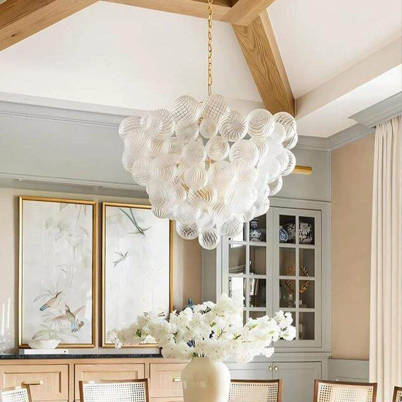 轻奢卧室餐厅灯法式别墅水晶泡泡玻璃吊灯衣帽间挑空展厅客厅灯