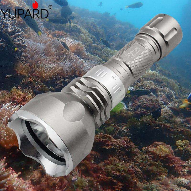 L2潜水手电筒补光白光黄光T6 LED强光潜水手电筒水下防水远射