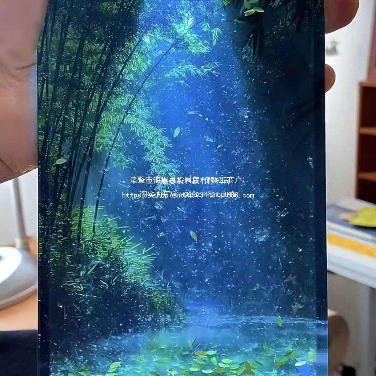 竹叶流麻亚克力竹叶蝴蝶桌面摆件冰箱贴装饰画流沙画卡通贴木质图片
