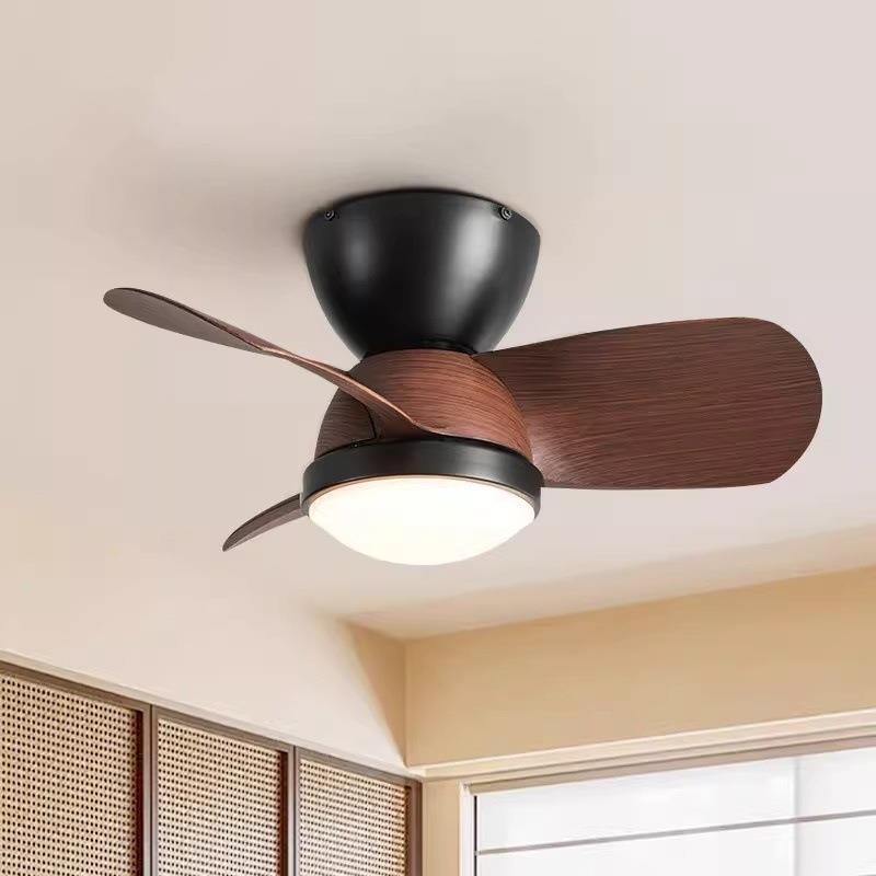 中古风扇灯卧室餐厅电扇灯复古胡桃木色书房吸顶灯家用一体吊扇灯